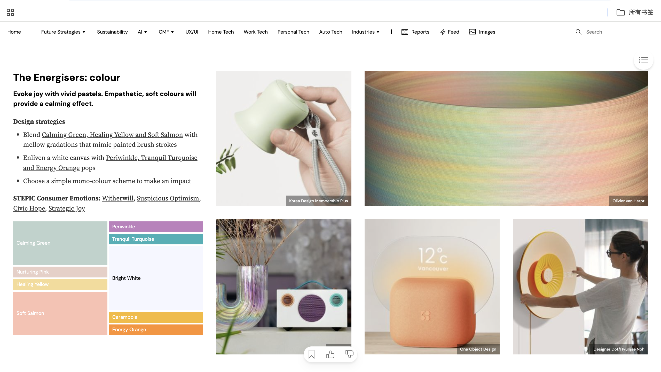The Energisers:persona page showing design strategies and product examples for joyful, emotional tech experiences.