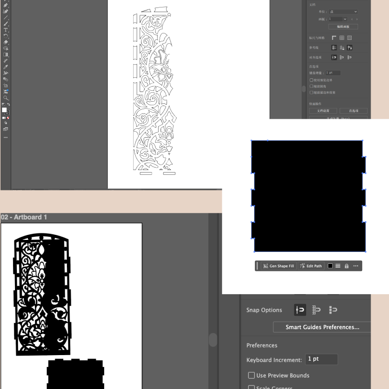 We refined the vector files and prepared them for laser cutting by adjusting line thickness and layout. 